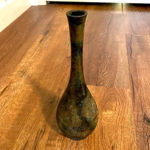 Antique 19th Century Japanese Bronze Vase Tear Drop Verdigris 9.75"